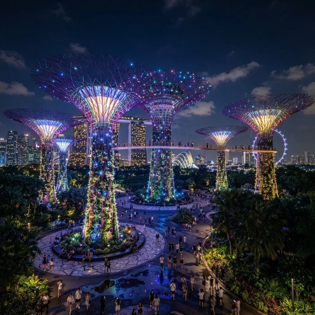 Gardens by the Bay Supertrees Singapore at night